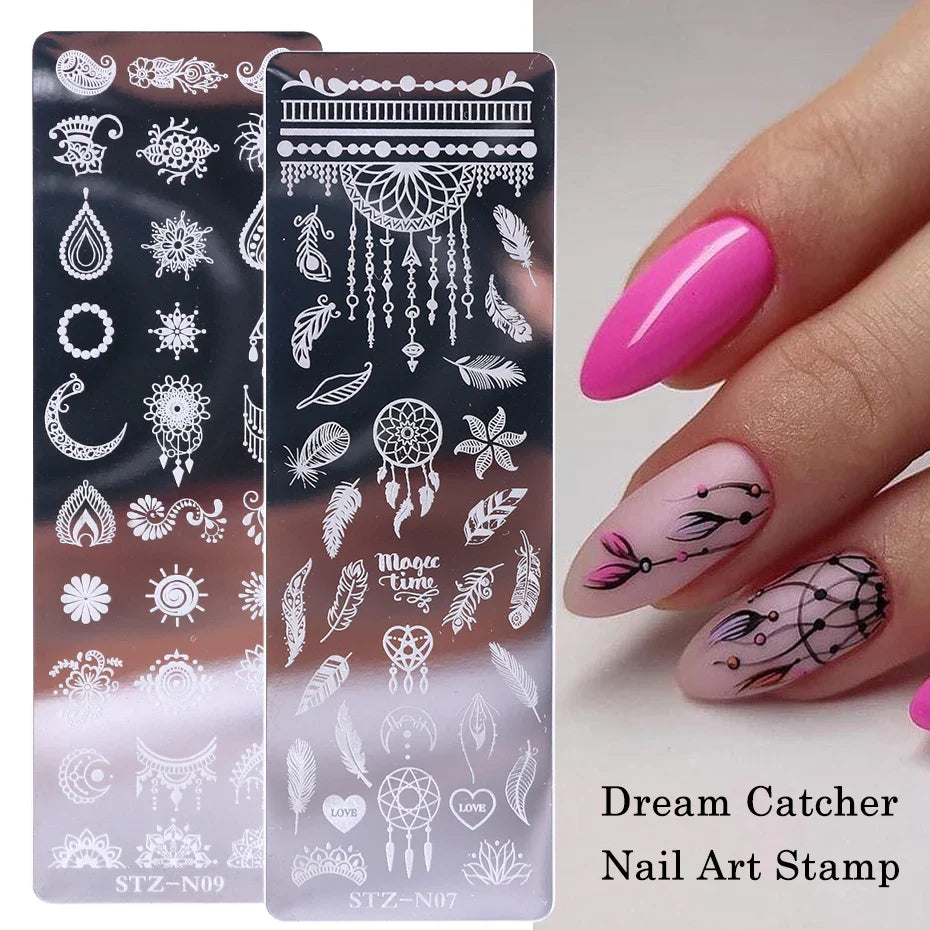 JazzHer 11pcs Nail Stamping Plate Jelly Stamper Scraper Set Leaves Flowers Dream Catcher Geometric Image Template Stencil LYSTZN01-12-1