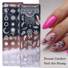 JazzHer 11pcs Nail Stamping Plate Jelly Stamper Scraper Set Leaves Flowers Dream Catcher Geometric Image Template Stencil LYSTZN01-12-1