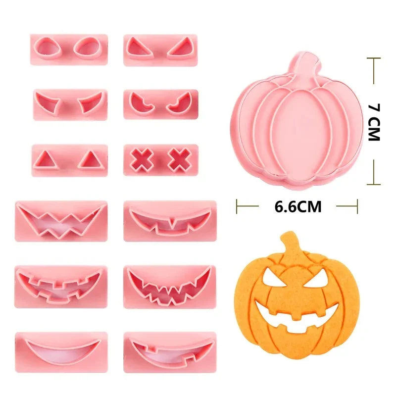 JazzHer 13Pcs DIY Pumpkin Face Halloween Cookie Cutter Set Biscuit Mold Fondant Embosser Stamps Halloween Party Cake Decorating Tools