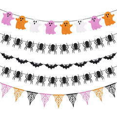 JazzHer Halloween Hanging Garland Cartoon Ghost Bat Spider Bunting Paper Banner Halloween Party Home Fireplace Decoration Supplies Kids