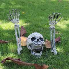 JazzHer Halloween Realistic Skull Skeleton Head Human Hand Arms for Halloween Party Home Garden Lawn Decor Haunted House Horror Props