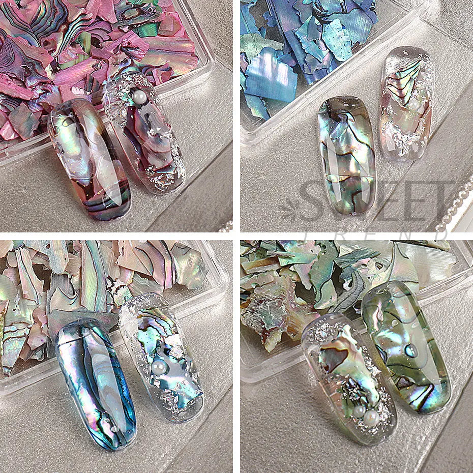 JazzHer Irregular Natural Sea Shell Texture Thin Abalone Slice Charms Flake Palette Nail Art Sequins DIY Manicure Decals Tip Beauty Tool