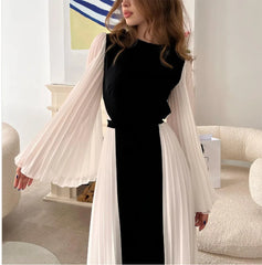 JazzHer Maxi Dress Women Party Folds Vestidos Round Collar Full Sleeve Tight Waist Elegant 2024 Autumn Female Temperament Long Dresses