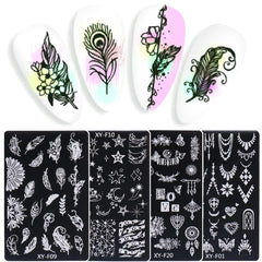 JazzHer Nail Art Stamping Plate Butterfly Feather Designs Geometry Flower Drawing Printing Stamp Templates Nail Charm Mold Stencil Tools