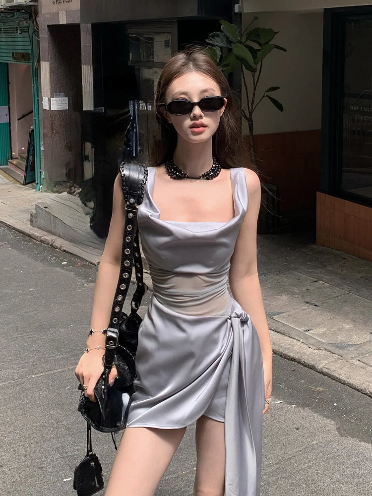 JazzHer 2024 Summer French Elegant Y2k Mini Dress Woman Sexy Sleeveless Short Party Dress Casual One Piece Dress Korean Fashion Chic