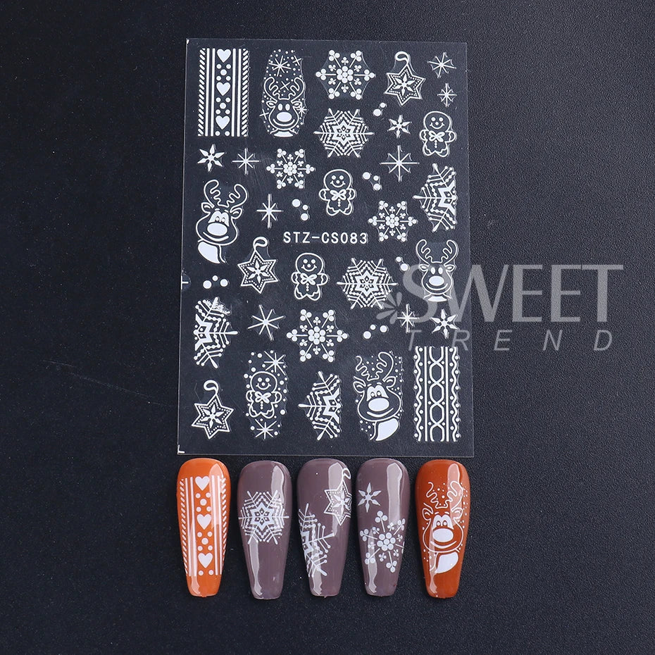 JazzHer 3D Rose Gold Christmas Nail Sticker Winter Elk Snowflake Decal Holographic Santa Tree Slider For New Year Manicure Decoration