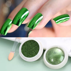 JazzHer 1Box Green Mirror Powder Nail Art Glitter UV Gel Polish Chrome Dust Metallic Effect Pigment St. Patrick's Day Nail Decoration