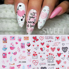 JazzHer Valentines Day Nail Art Sticker Sexy Girl Lips Bear Letter Design Slider 3D Red Love Heart Rose Stickers For Nails Decoration