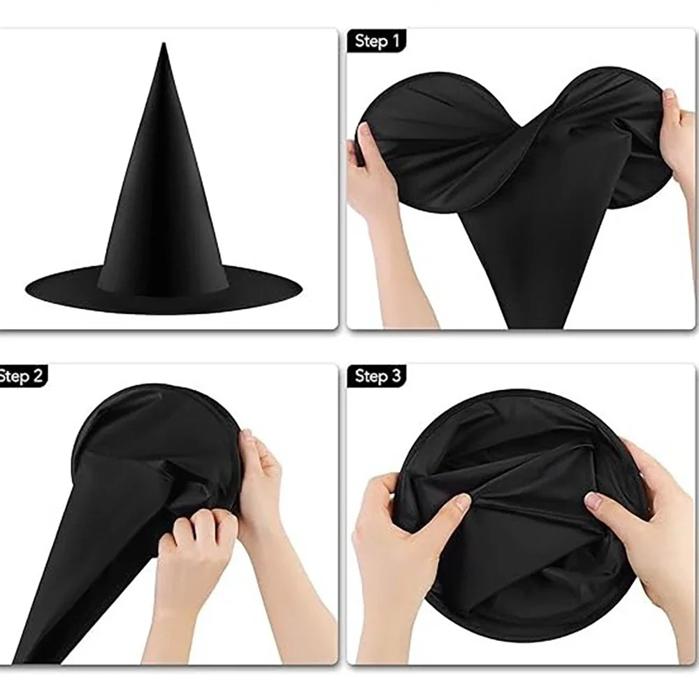 JazzHer 12pcs Halloween Witches Hat Decoration,Black Witch Hat For Adult Kids,Festive Party Hanging Decor,Wizard Hat