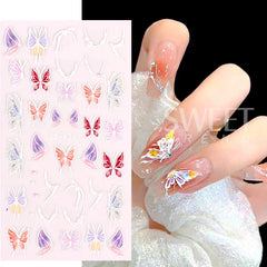 JazzHer 5D Black And White Butterfly Nails Stickers Luxury Embossed Nail Art Decals Cool Girl Text Lettering Sticker Manicure Decoration