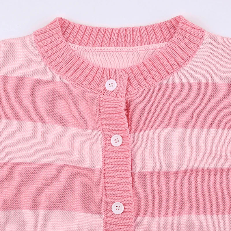 JazzHer Sweet Cute Pink Striped Long Sleeve Slim Fit Sweaters Preppy Button Up Knitted Cardigans Women Autumn Spring Knitwear Coat Tops