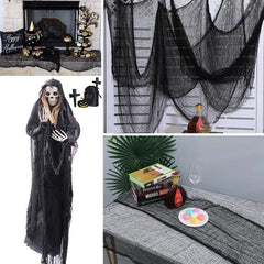 JazzHer Horror Halloween Party Decoration Haunted Houses Doorway Outdoors Decorations Black Creepy Cloth Scary Gauze Gothic Props