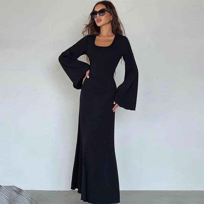 JazzHer-Women's Autumn and Winter New Fashion Square Neck Long Sleeve High Waist Hot Girl Dress Elegant Sexy Party Dress Club Outfit