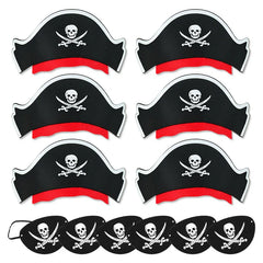 JazzHer 12Pcs Pirate Captain Hat Skull Print Eye Patch Children Adult Halloween Party Cosplay Costume Cap Decoration Props Kids Birthday