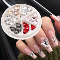 JazzHer Crystal Crooked Love Nail Art Decoration Parts 3D Peach Hearts Rhinestones Gems Design DIY Charm Kawaii Accessory Jewelry Strass