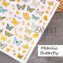 JazzHer Bronzing Golden Butterfly Nails Manicure Stickers Metallic Line Flowers Bird Spring Theme DIY Charm Adhesive Sliders Decor LYSWT