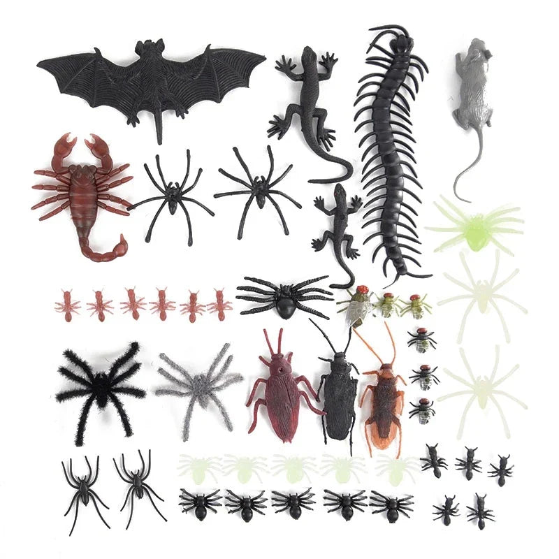 JazzHer 1Set Simulation Plastic Spider Bat Insect Bugs for Halloween Party Fools'Day Decoration Haunted House Scary Props Kids Trick Toy