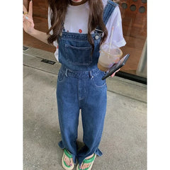 JazzHer Jeans Denim Women Overalls Wide Leg Pants Jumpsuits Ankle Length Pockets Basics Loose Fit Mid Waist Washing Bodysuit 2024