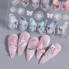 JazzHer 5D Acrylic Aurora Shell Butterfly Nail Stickers Decals Kawaii Design Cartoon Embossed Sliders DIY Manicure Art  Accessories Tips