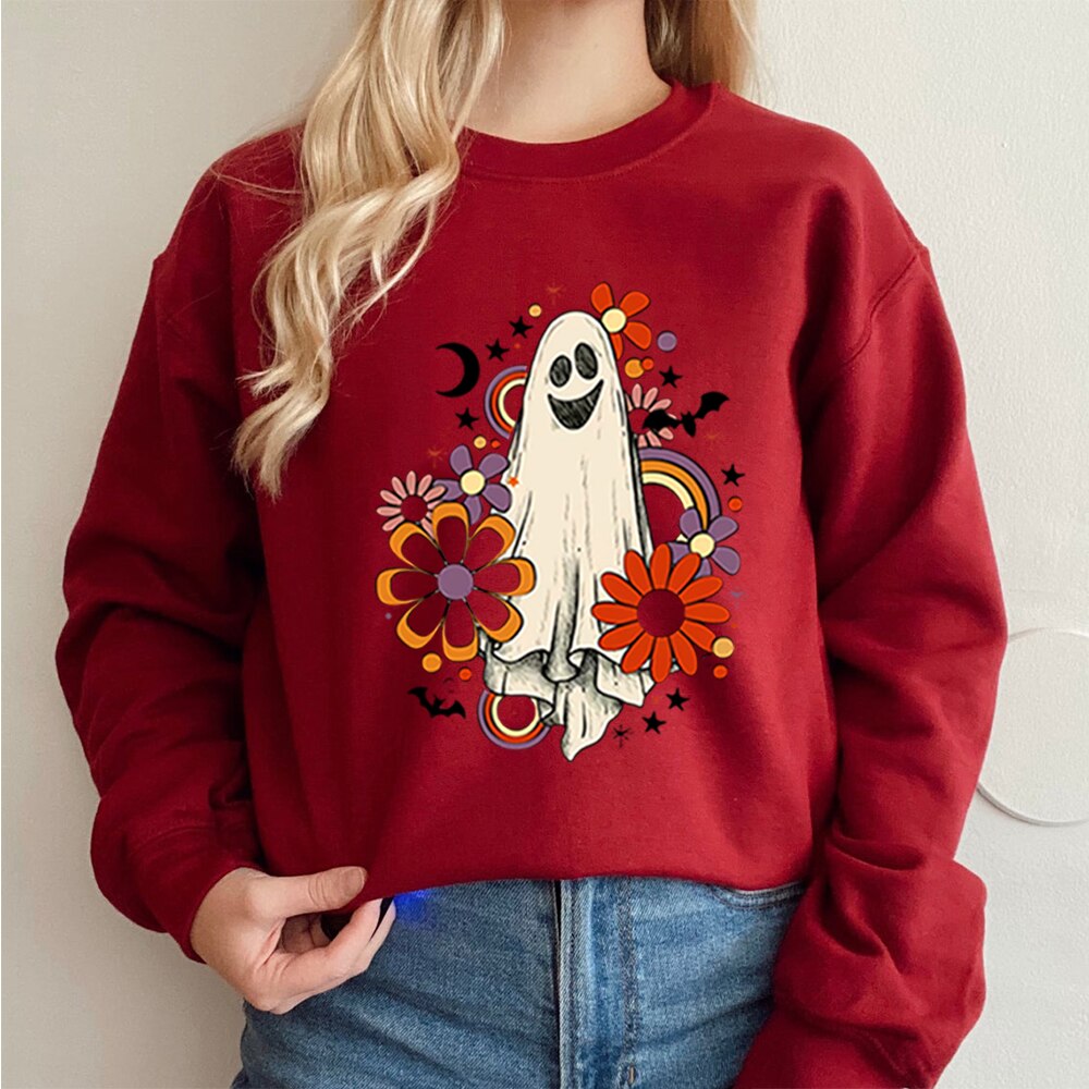 JazzHer Halloween Awakecrm Vintage Halloween Sweatshirt Flower Ghost Halloween Sweatshirt Spooky Halloween Mom Pullover Pumpkin Halloween Sweatshirt Hoodie