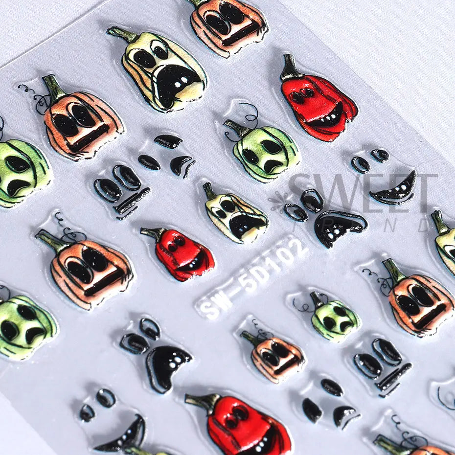 JazzHer 5D Halloween Pumpkin Nail Art Sticker Cute and Fun Cartoon Hand Skull Ghosts Self Adhesive Nail Art Decals Manicure Decoration