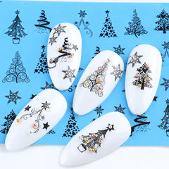 JazzHer Lace Design Water Nail Stickers Christmas Tree Snowman Star Deer Sliders for Nails Manicure Winter Decorations LYSTZ1082-1097