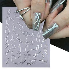 JazzHer Metallic Silver Line Nail Manicure Stickers Metal Chrome Stripe Vine Flame Adhesive Decals Tape Swirl French Sliders Decor Foils