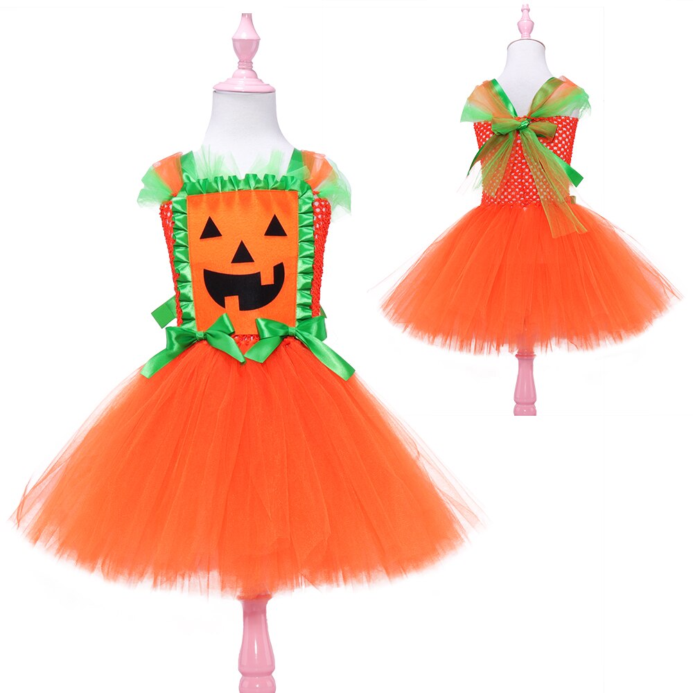 JazzHer Halloween Awakecrm Scary Pumpkin Monster Girls Halloween Dress Up Tutu Dress Kids Clothes For Carnival Party Dresses Orange Dress With Ruffles