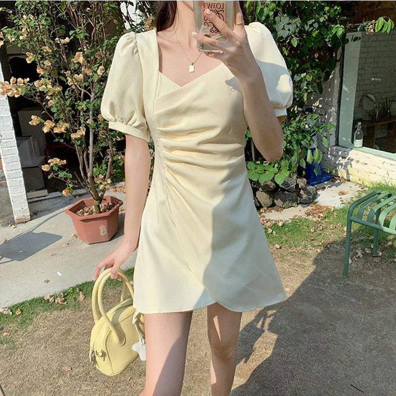 JazzHer French Style Fashion Irregular Women Dress for Tighten The Waist 2024 New Spring Summer Dress Women Kawaii Fairy Slim Fit Dress