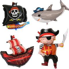 JazzHer Pirate Eye Patch Coins Ship Balloons Skull Hat Kids Favors Gift Toy Pirate Theme Birthday Party Decorations Halloween Costume