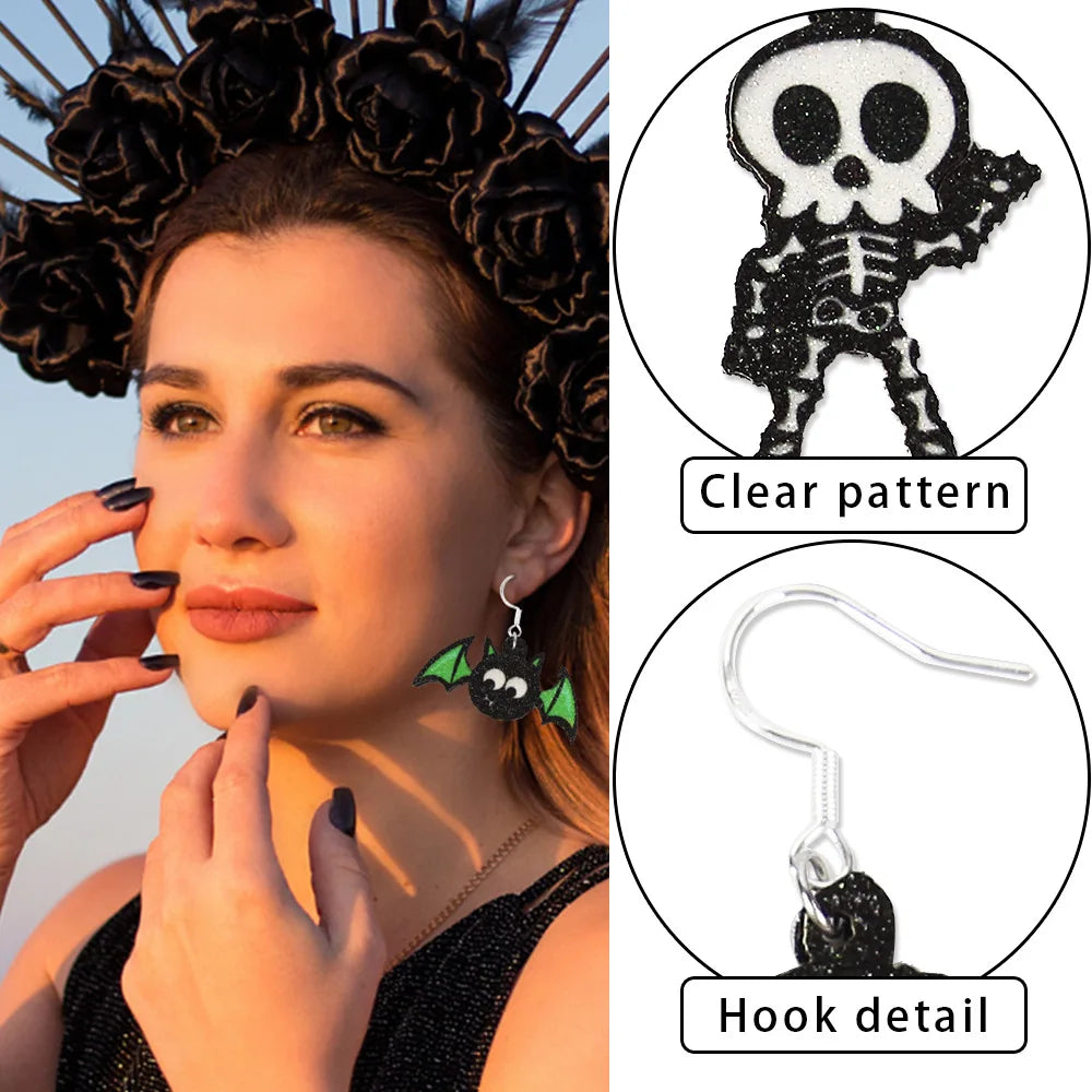 JazzHer Cross-Border New Halloween Earrings, Spider Bat Earrings, Party Decorations For Adults And Children, Scary And Funny Earrings