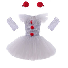 JazzHer Halloween Awakecrm Joker Pennywise Girls Tutu Dress Kids Gray Creepy Clown Halloween Costume Cosplay Clothes Children Birthday Fancy Dresses