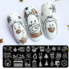 JazzHer Christmas Cute Anime Nail Stamping Plate Winter Snowflakes Sweater Elk Design Painting Stencil Tools DIY Decoration Image LYSW-M