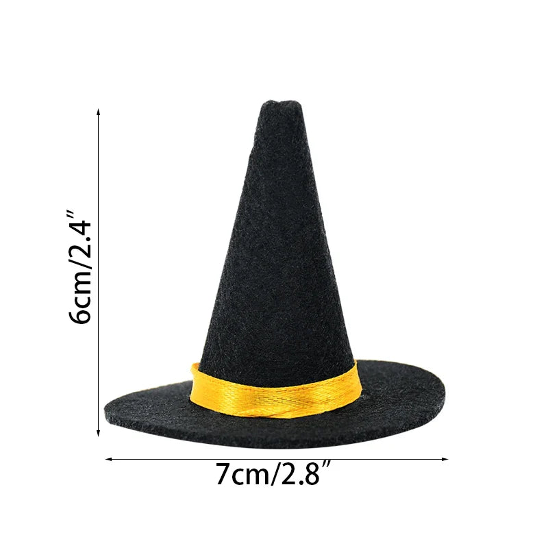 JazzHer 6pcs Halloween Mini Felt Witch Hats Wine Bottle Decor DIY Craft for Halloween Party Home Bar Decoration Supplies Black Cap Props