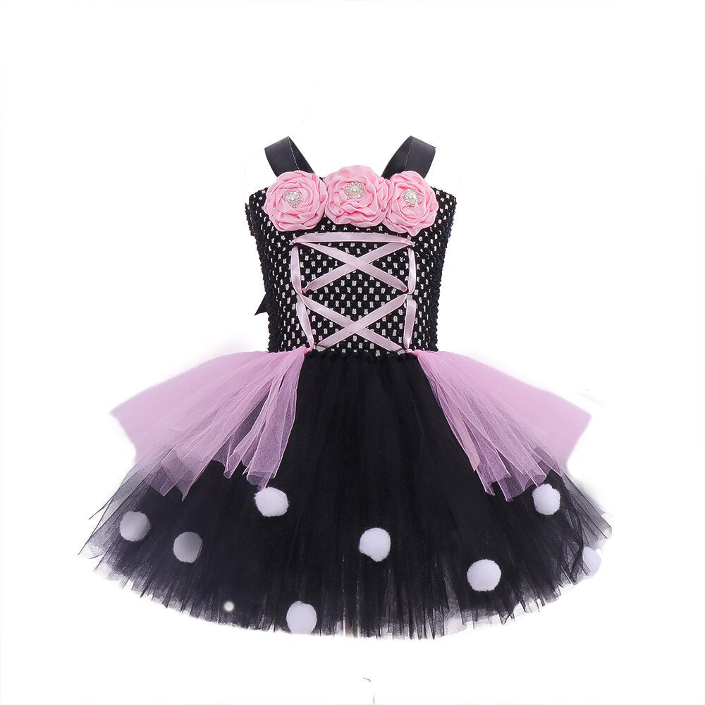 JazzHer Halloween Awakecrm Pink Flower Wizard Witch Halloween Costume Tutu Dress Girls Tulle Dress Kids Clothes Party Dresses Little Witch Cosplay Costume