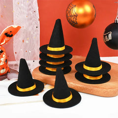 JazzHer 6pcs Halloween Mini Felt Witch Hats Wine Bottle Decor DIY Craft for Halloween Party Home Bar Decoration Supplies Black Cap Props