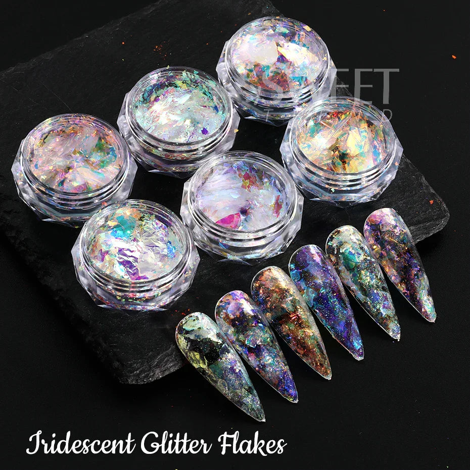 JazzHer 0.1g Fire Opal Crystal Sequins Nail Flakes Holographic Aurora Brocade Chrome Spangles Summer Feather Glitter Manicure Decoration