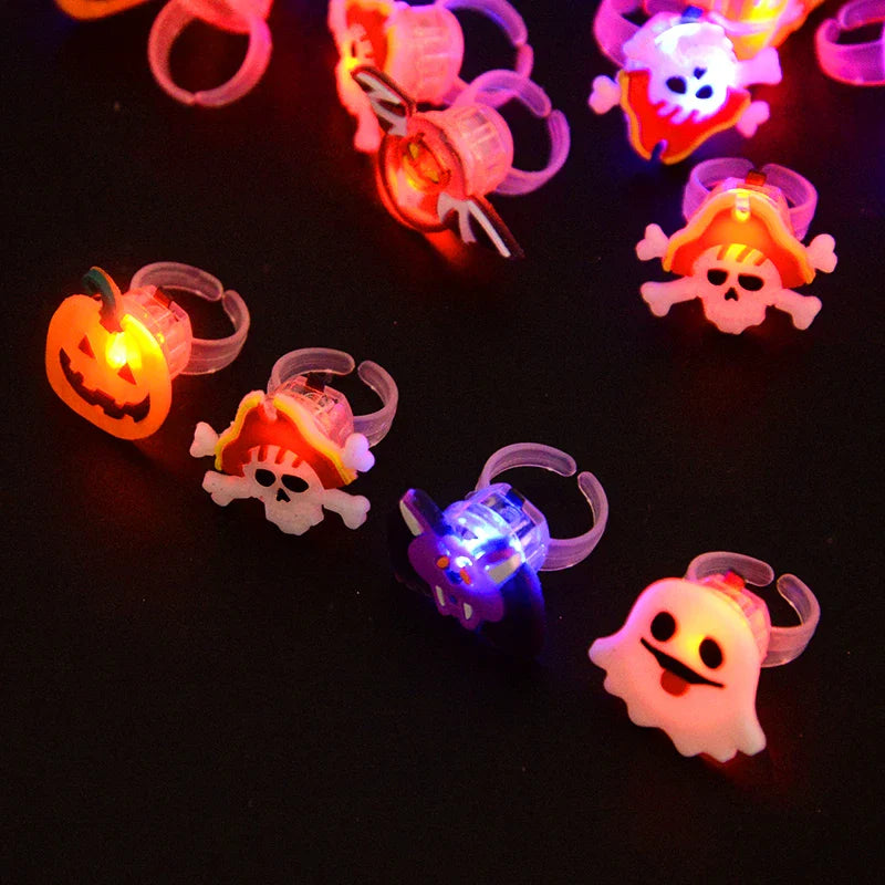 JazzHer LED Light Halloween Ring Glowing Pumpkin Ghost Skull Rings Halloween Christmas Party Decoration for Home Santa Snowman Kids Gift