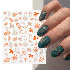 JazzHer Autumn Leaves Nail Art Stickers Laser Rose Gold Fall Maple Decoration Decals Simple Design DIY Manicure Adhesive Foil Tips LYSWG