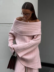 JazzHer Elegant One-Shoulder Knitted Dress For Women Loose Sexy Rib knit Sweater Autumn Winter Midi Dresses Female Long Sleeve