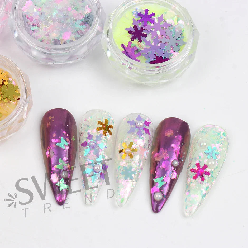 JazzHer Iridescent Snowflakes Nail Glitter Sequins Mixed AB Chunky Paillette Winter Slices Spangles DIY Decoration Manicure Flakes LYS47