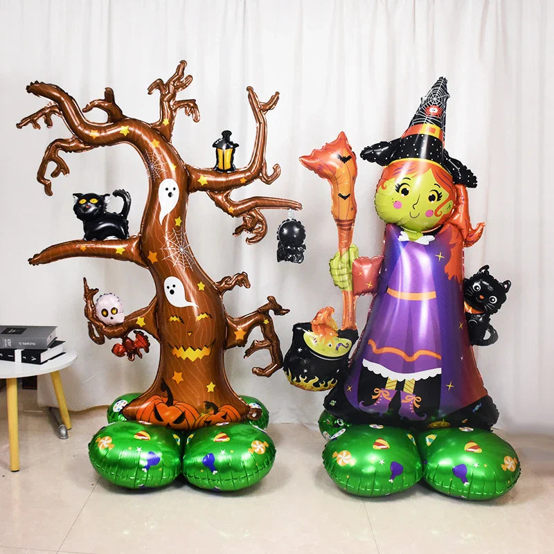 JazzHer Large Halloween Standing Balloons Pumpkin Witch Ghost Foil Globos For Halloween Party Decoration Kids Favors Inflatable Toy 2024