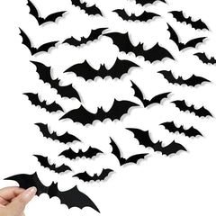 JazzHer 12-120Pcs 3D Black Bat Wall Stickers For Halloween Party Home Indoor Yard Decoration Scary Props Kids Room DIY Wall Decals