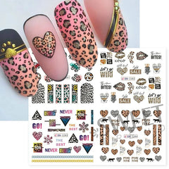 JazzHer 12pcs Sexy Leopard Print Nail Water Sticker Charm Wild Animal Pattern Geometry New Year Manicure Accessories Tattoo Sliders LYBN