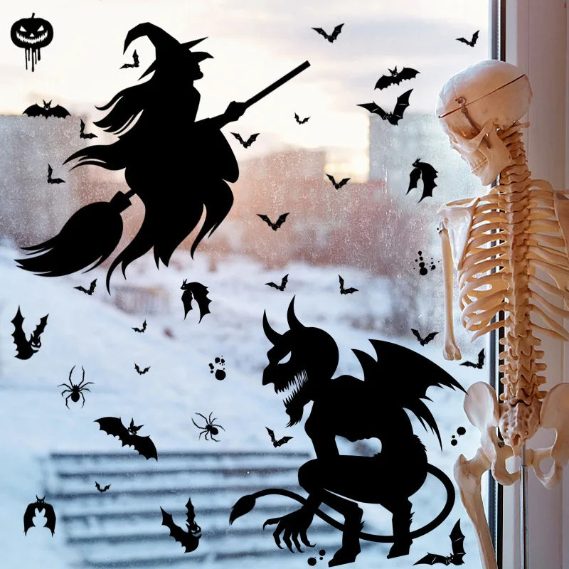 JazzHer Halloween Window Stickers Removable Bat Ghost Pumpkin Wall Decal Halloween Party Decoration for Home Haunted House Horror Props