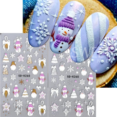 JazzHer Christmas Nail Sticker 5D Gold Glitter Snowflake Elk Penguin Bells Design Adhesive Nail Slider Decals Winter Manicure Decoration