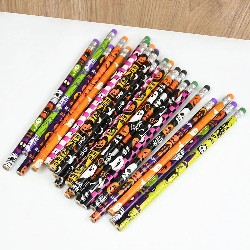 JazzHer 24Pcs Halloween Theme Pencils Kids Halloween Party Favors Trick or Treat Gifts Pumpkin Ghost Wooden Pencil Birthday Stationery