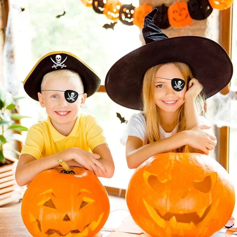 JazzHer 6/12Pcs Pirate Eye Patches Felt Skeleton One Eye Patch Halloween Captain Pirate Costume Cosplay Kids Birthday Party Decoration