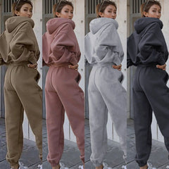 JazzHer Women Sports Two Piece Sets Hoodie Trousers Solid Color Hooded Pants Outfits Sweatshirt Suit 2024 Autumn Winter Tracksuit