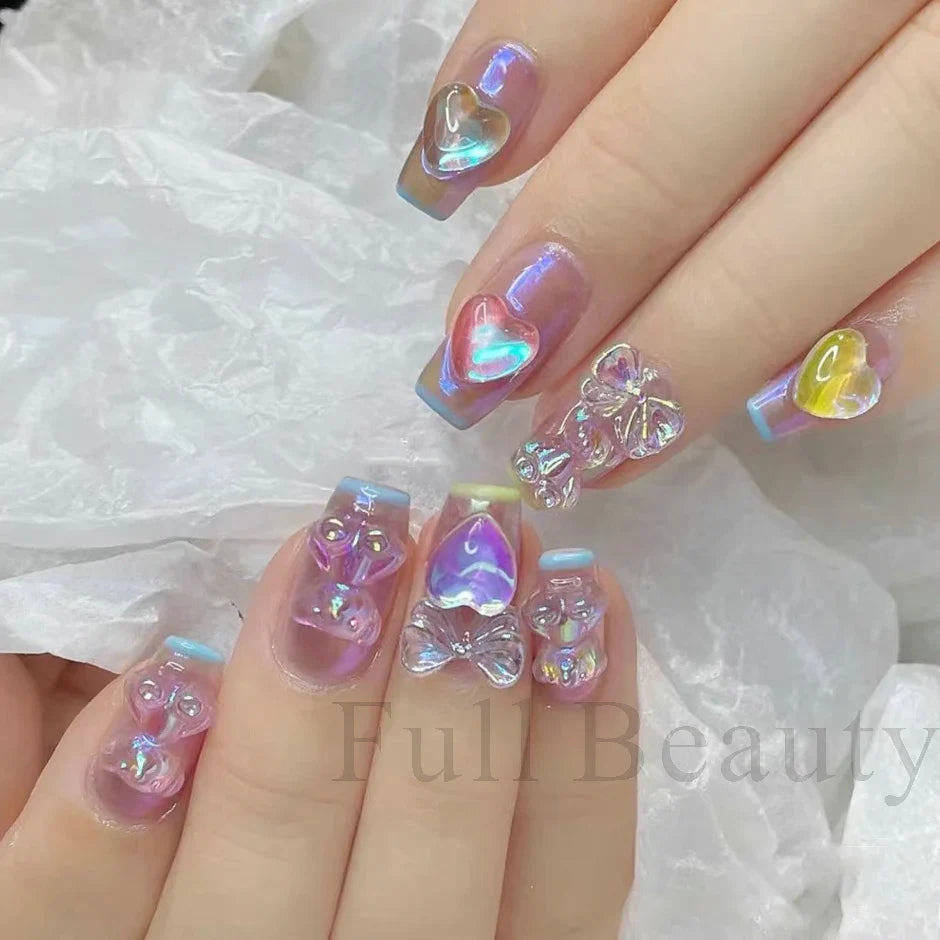 JazzHer Cute Heart Crystal Nail Art Decoration Aurora Peach Love Jewelry Mixed Size Flatback Stone DIY Symphony Accessories Parts LY2024